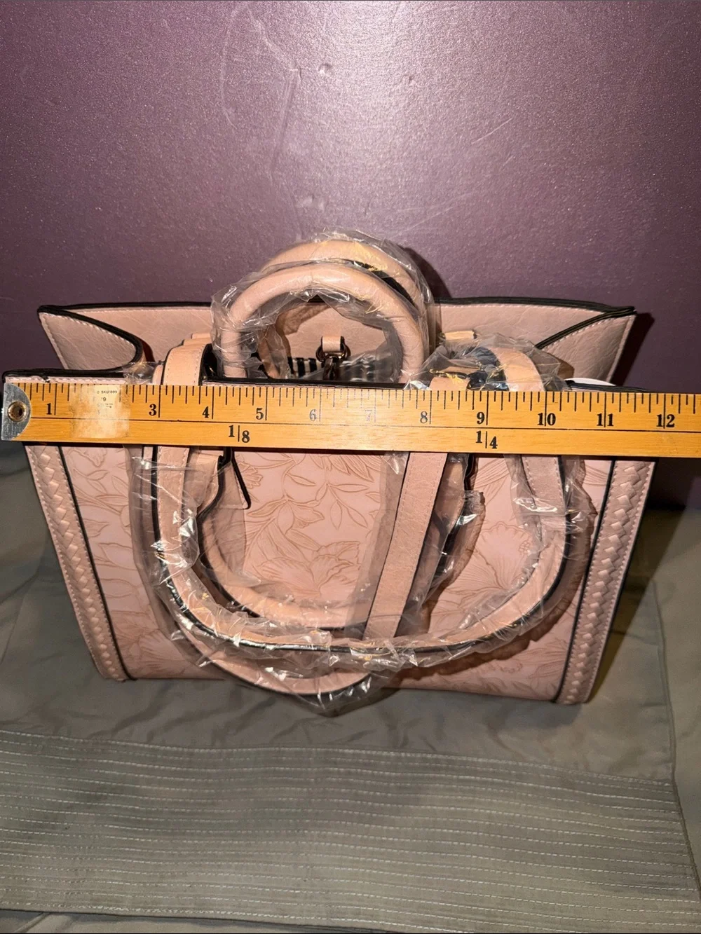 NWT 2-Piece Blush Pink Floral Embossed Structured Satchel & Mini Tote Bag Set